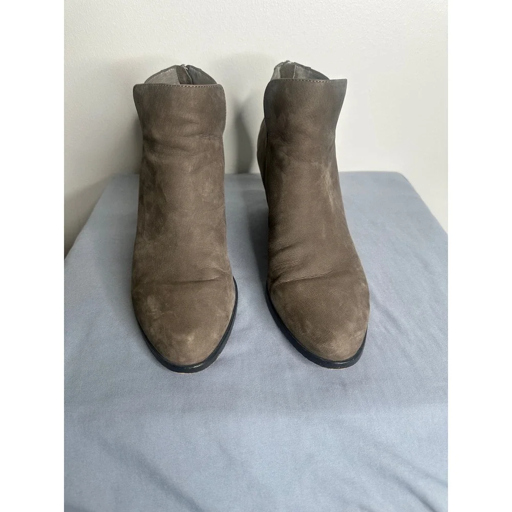 Eileen Fisher Women Taupe Leather Pointed Toe Ankle Booties Block Heel Size 9.5